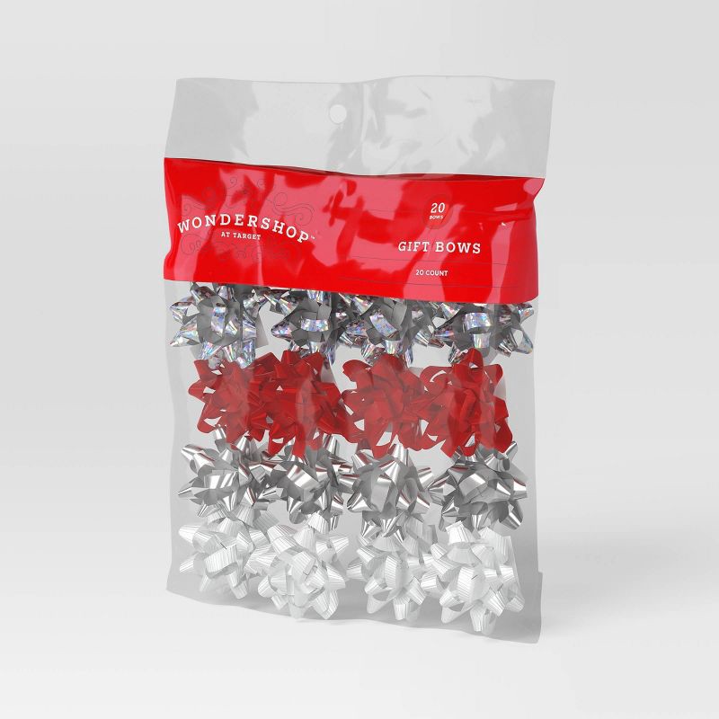 slide 3 of 3, 20ct Christmas Mini Bows Red/White/Silver - Wondershop™, 20 ct