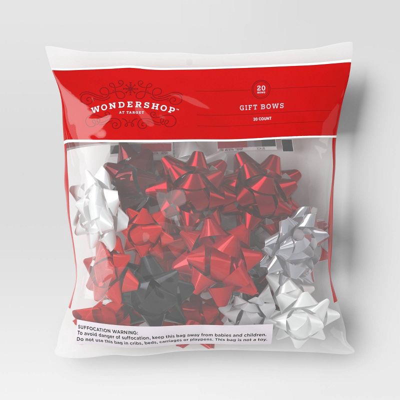 slide 3 of 3, 20ct Christmas Bow Bag Red/White/Silver/Black - Wondershop™, 20 ct