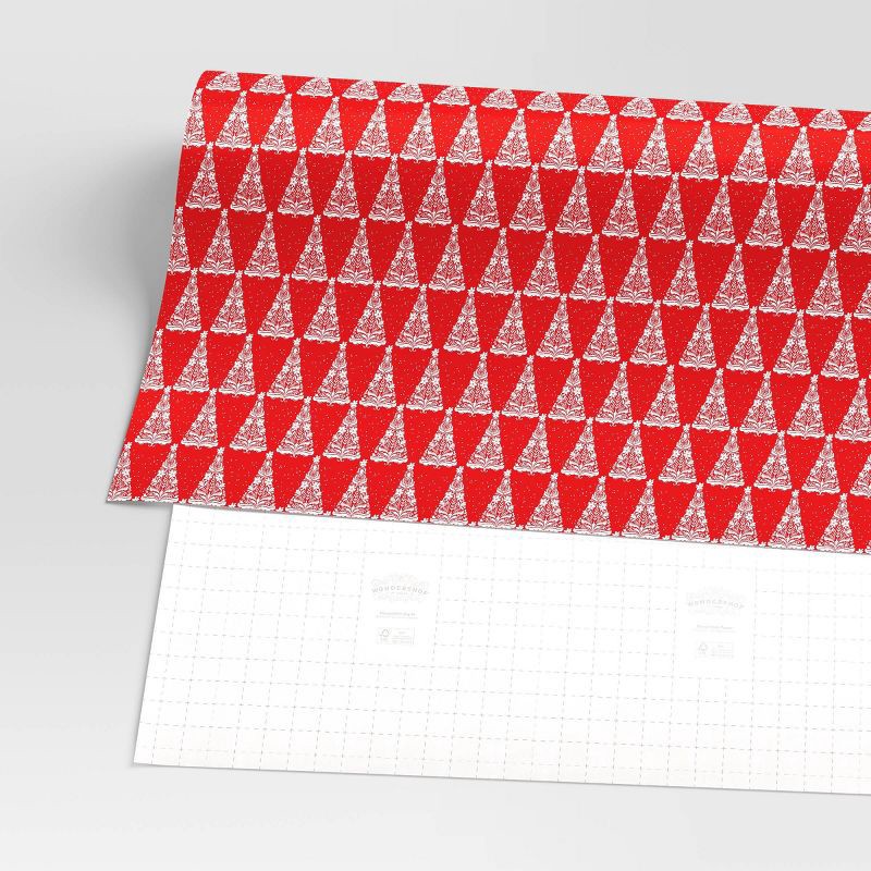 slide 3 of 3, 30" 20 sq ft Christmas Roll Wrap White Trees on Red - Wondershop™, 20 sq ft