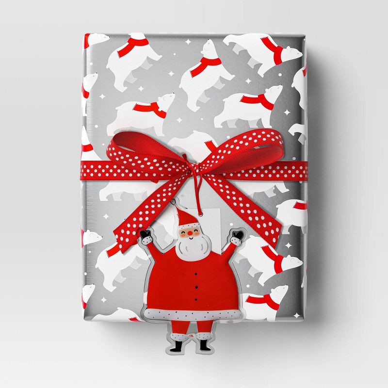 slide 2 of 3, 30" 25 sq ft Christmas Roll Wrap Red White Polar Bears on Silver - Wondershop™, 25 sq ft