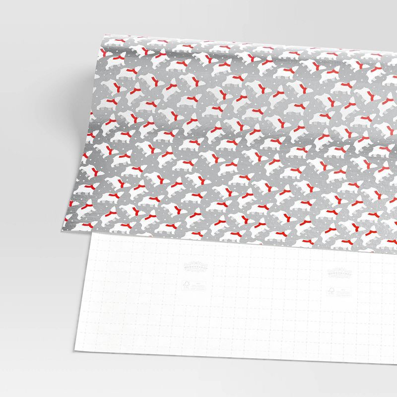slide 3 of 3, 30" 25 sq ft Christmas Roll Wrap Red White Polar Bears on Silver - Wondershop™, 25 sq ft