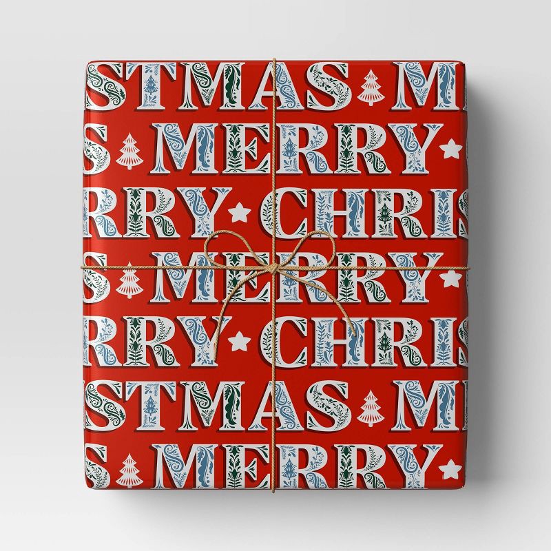 slide 2 of 3, 30" 20 sq ft Christmas Roll Wrap Merry Christmas on Red - Wondershop™, 20 sq ft