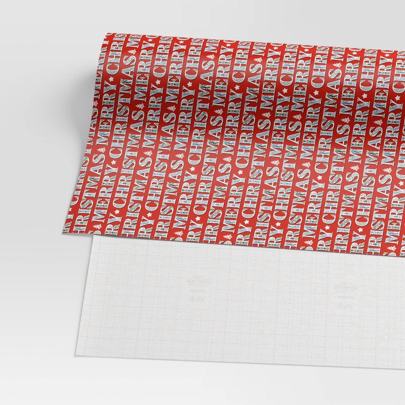 slide 3 of 3, 30" 20 sq ft Christmas Roll Wrap Merry Christmas on Red - Wondershop™, 20 sq ft