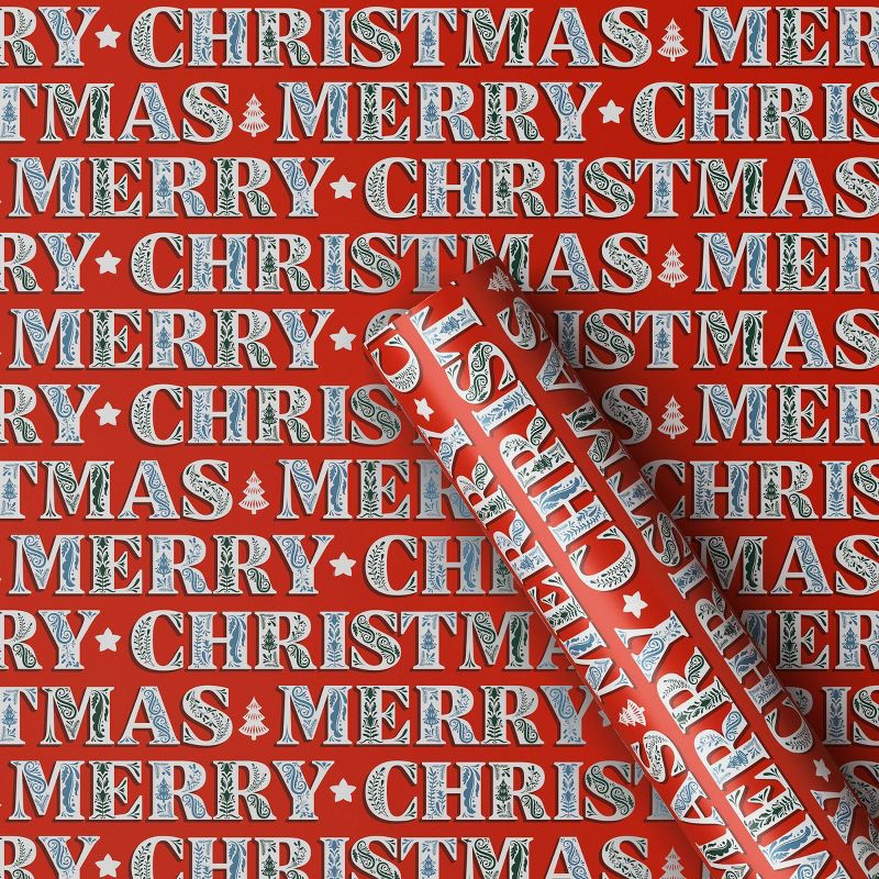 slide 1 of 3, 30" 20 sq ft Christmas Roll Wrap Merry Christmas on Red - Wondershop™, 20 sq ft