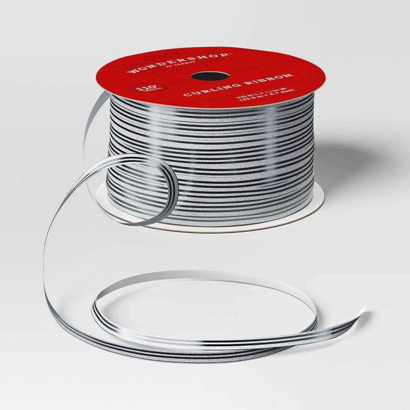 slide 3 of 3, 110' Christmas Curling Ribbon Silver/Black - Wondershop™, 1 ct