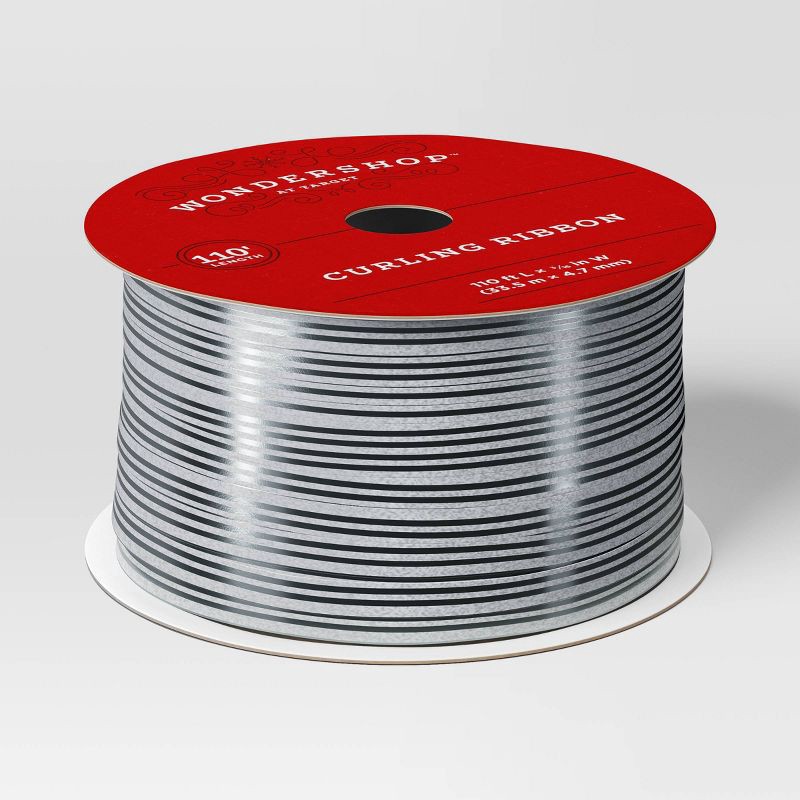slide 1 of 3, 110' Christmas Curling Ribbon Silver/Black - Wondershop™, 1 ct