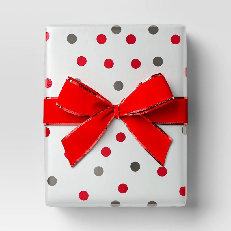 slide 2 of 3, 30" 25 sq ft Christmas Roll Wrap Red Gray Silver Dot - Wondershop™, 25 sq ft