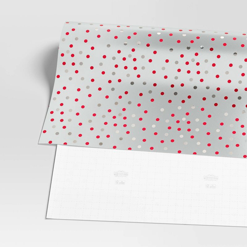 slide 3 of 3, 30" 25 sq ft Christmas Roll Wrap Red Gray Silver Dot - Wondershop™, 25 sq ft