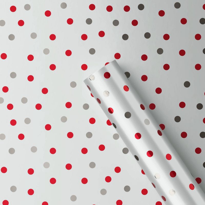 slide 1 of 3, 30" 25 sq ft Christmas Roll Wrap Red Gray Silver Dot - Wondershop™, 25 sq ft