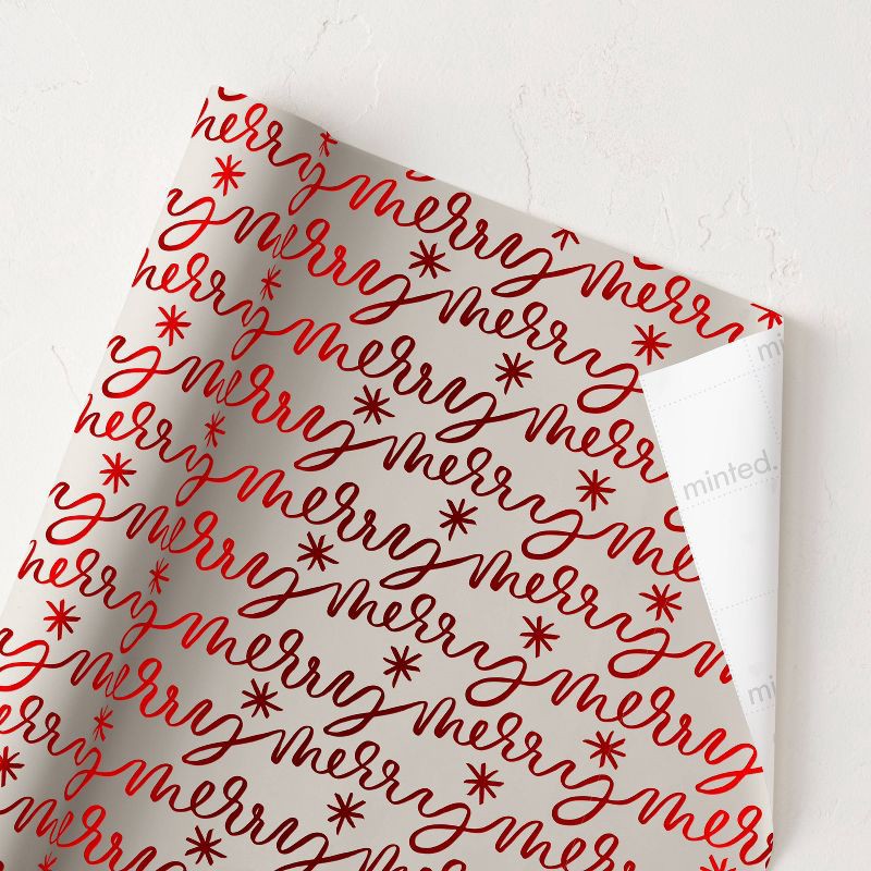 slide 2 of 3, Minted Foil Merry Luxury Gift Wrapping Paper Red/Silver, 1 ct