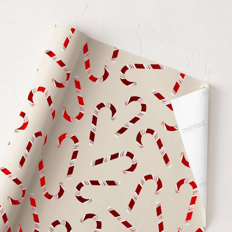 slide 2 of 3, Minted Foil Candy Cane Luxury Gift Wrapping Paper Red/White/Ivory, 1 ct