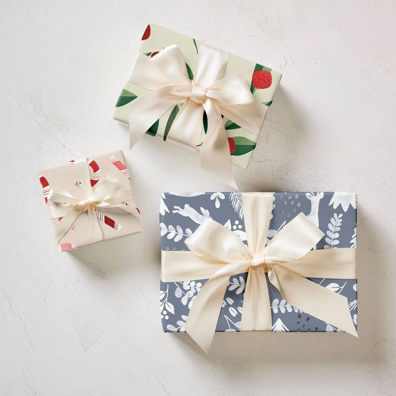 slide 3 of 3, Minted Foil Candy Cane Luxury Gift Wrapping Paper Red/White/Ivory, 1 ct