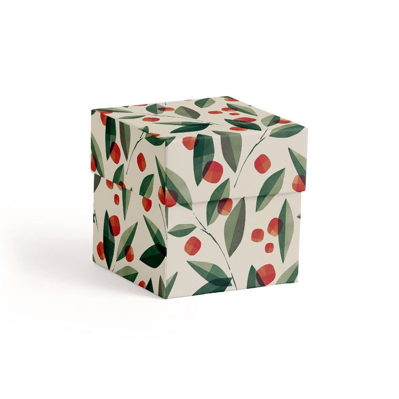 slide 1 of 3, Minted 5"x5" Holly and Berries Small Gift Box Red/Green/Cream, 1 ct