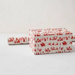 Minted Foil Toile Village Luxury Gift Wrapping Paper Red/Cream