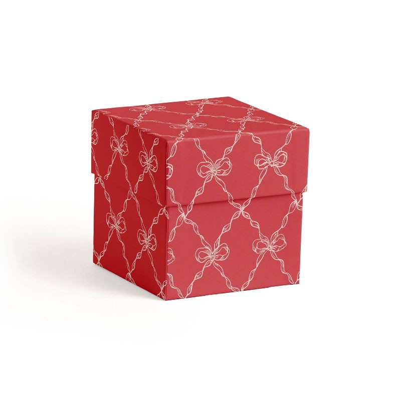 slide 1 of 3, Minted 5"x5" Ribbon Lattice Small Gift Box Red/Ivory, 1 ct