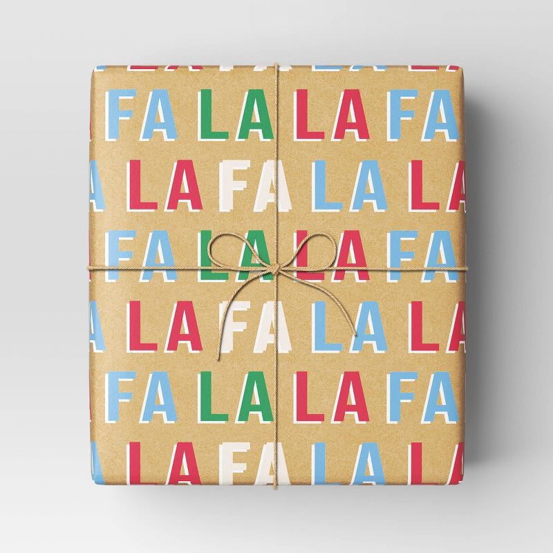 slide 2 of 3, 40" 125 sq ft Christmas Roll Wrap Multi Fa La La on Brown - Wondershop™, 125 sq ft