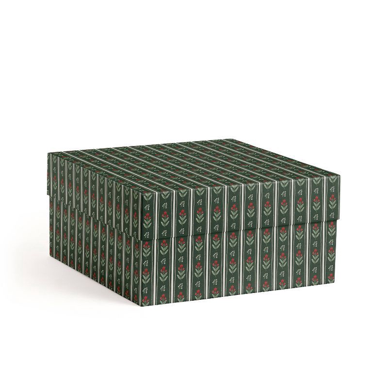slide 1 of 3, Minted 10"x10" Folk Floral Large Gift Box Green/Red/Cream, 1 ct