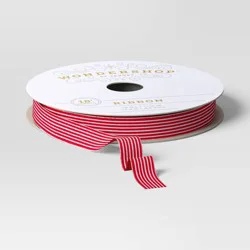 18' Christmas Fabric Ribbon Velvet Red/White Stripes - Wondershop™