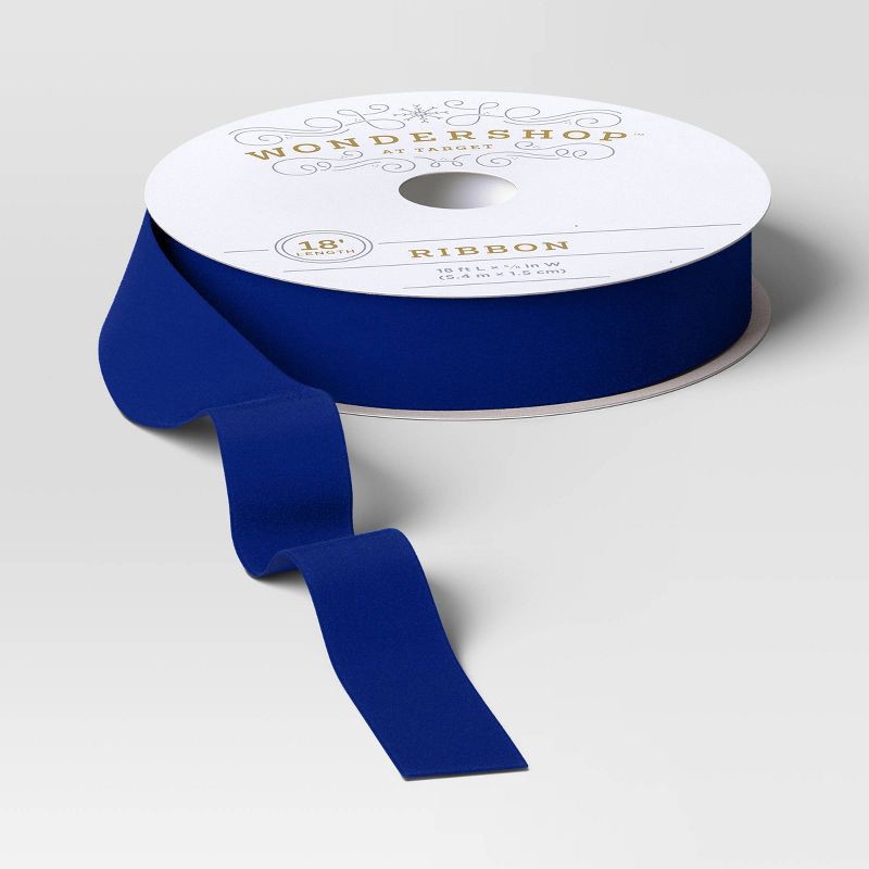 slide 1 of 3, 18' Christmas Fabric Ribbon Blue Velvet - Wondershop™, 1 ct