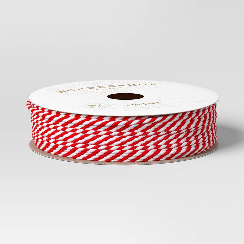 slide 1 of 3, 90' Christmas Fabric Ribbon Red/White Striped Twine - Wondershop™, 1 ct