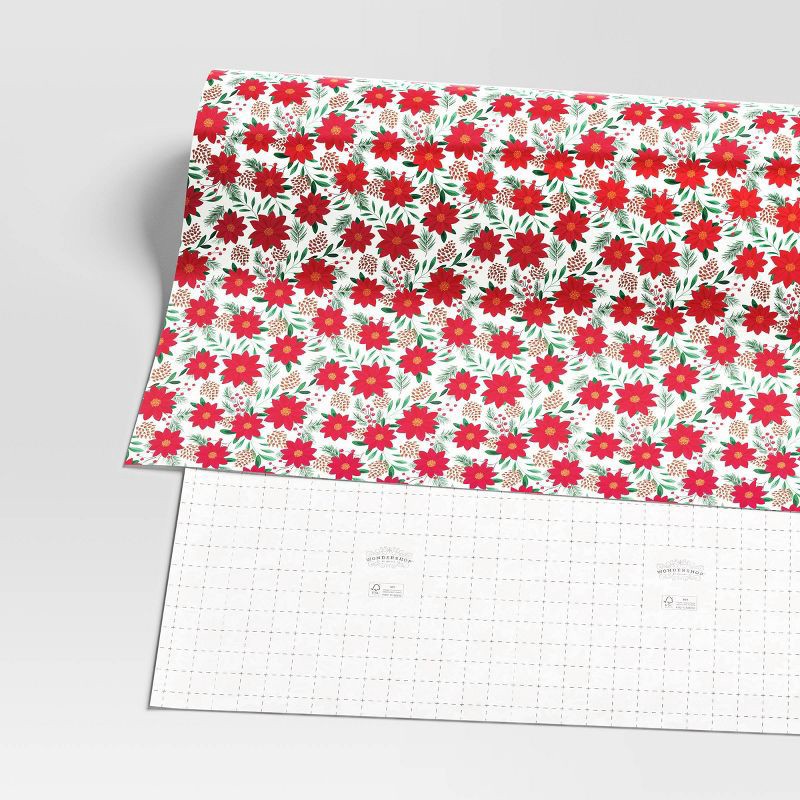 slide 3 of 3, 30" 50 sq ft Christmas Roll Wrap Poinsettia on Cream - Wondershop™, 50 sq ft