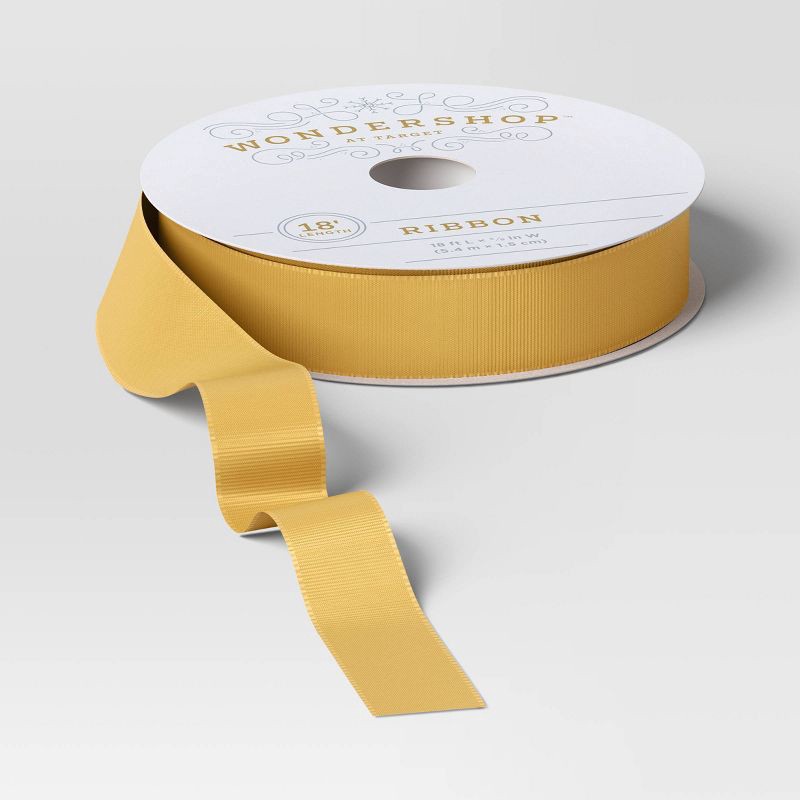 slide 1 of 3, 18' Christmas Fabric Ribbon Gold Satin - Wondershop™, 1 ct