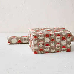 Minted Foil Santa Faces Luxury Gift Wrapping Paper Brown/Red/White