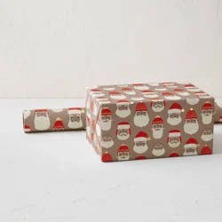 Minted Foil Santa Faces Luxury Gift Wrapping Paper Brown/Red/White