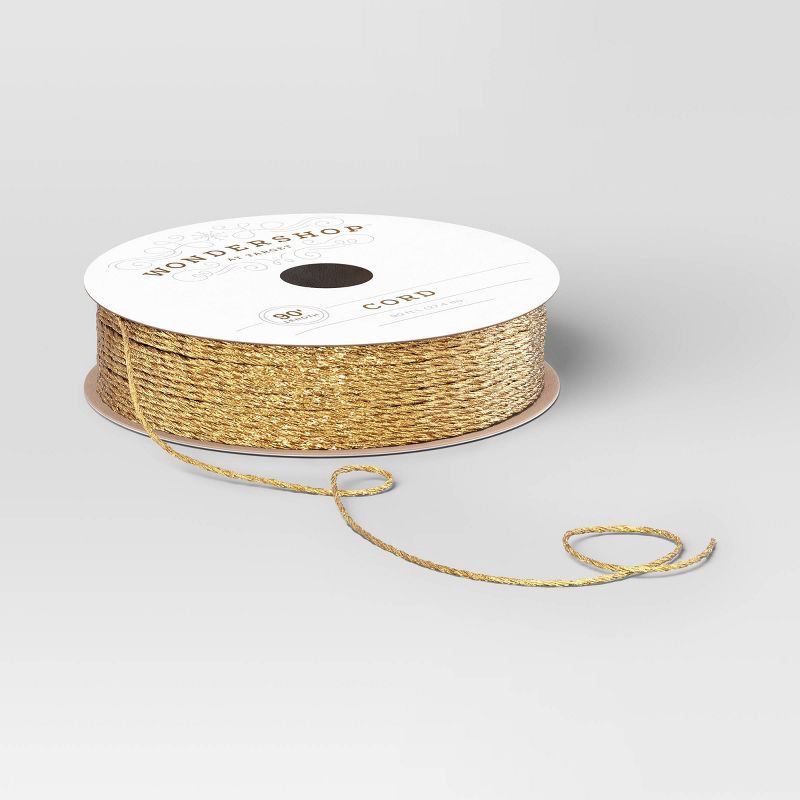 slide 3 of 3, 90' Christmas Fabric Ribbon Gold Cord - Wondershop™, 1 ct