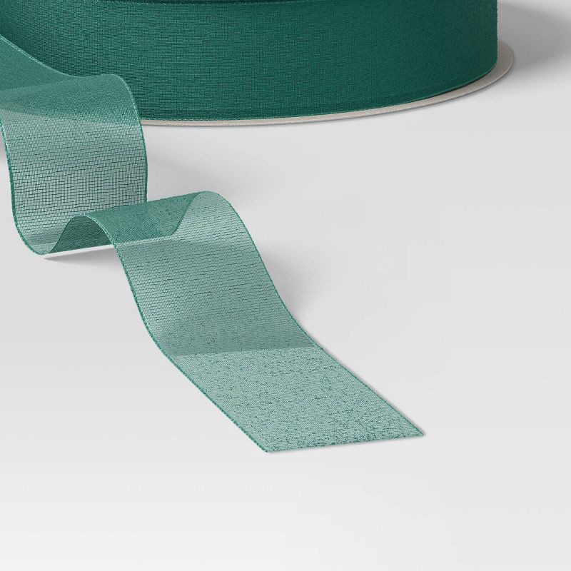 slide 3 of 3, 18' Christmas Fabric Ribbon Green Sheer - Wondershop™, 1 ct
