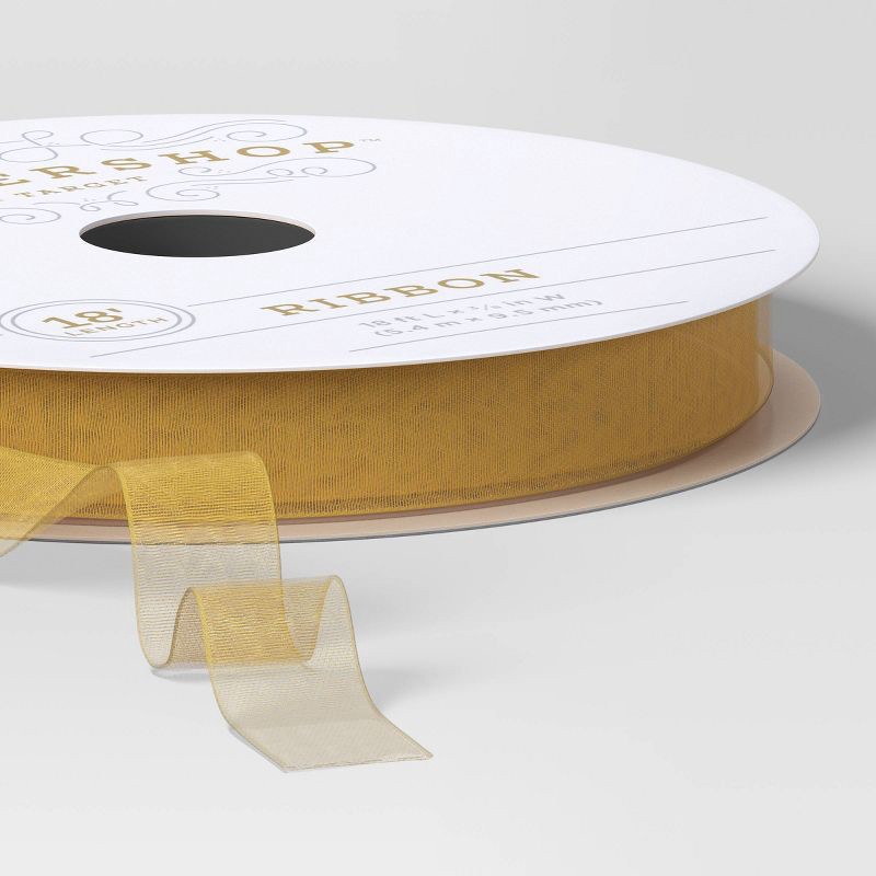 slide 3 of 3, 18' Christmas Fabric Ribbon Gold Sheer - Wondershop™, 1 ct