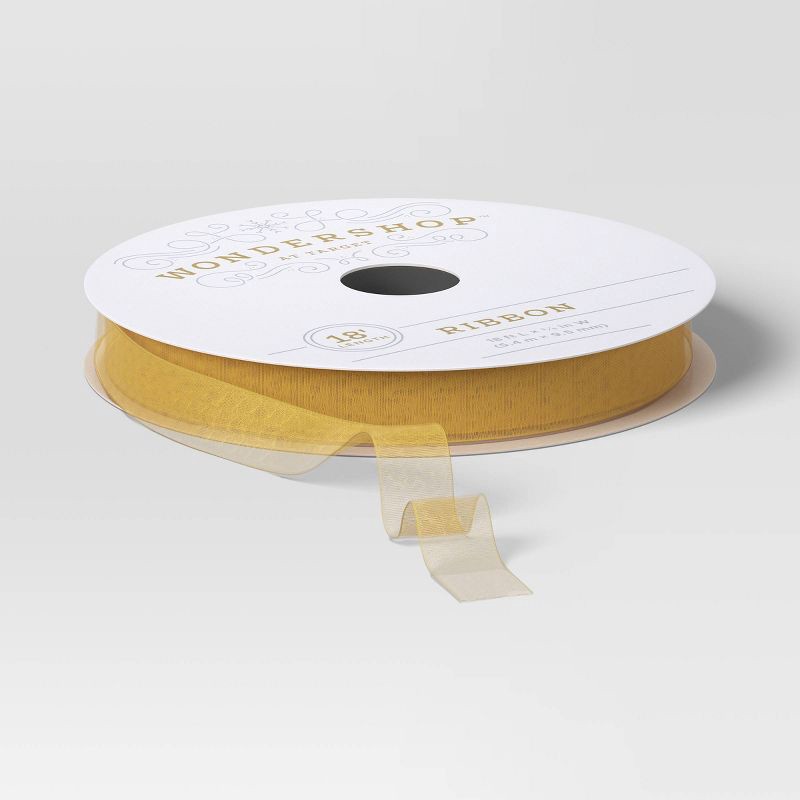 slide 1 of 3, 18' Christmas Fabric Ribbon Gold Sheer - Wondershop™, 1 ct
