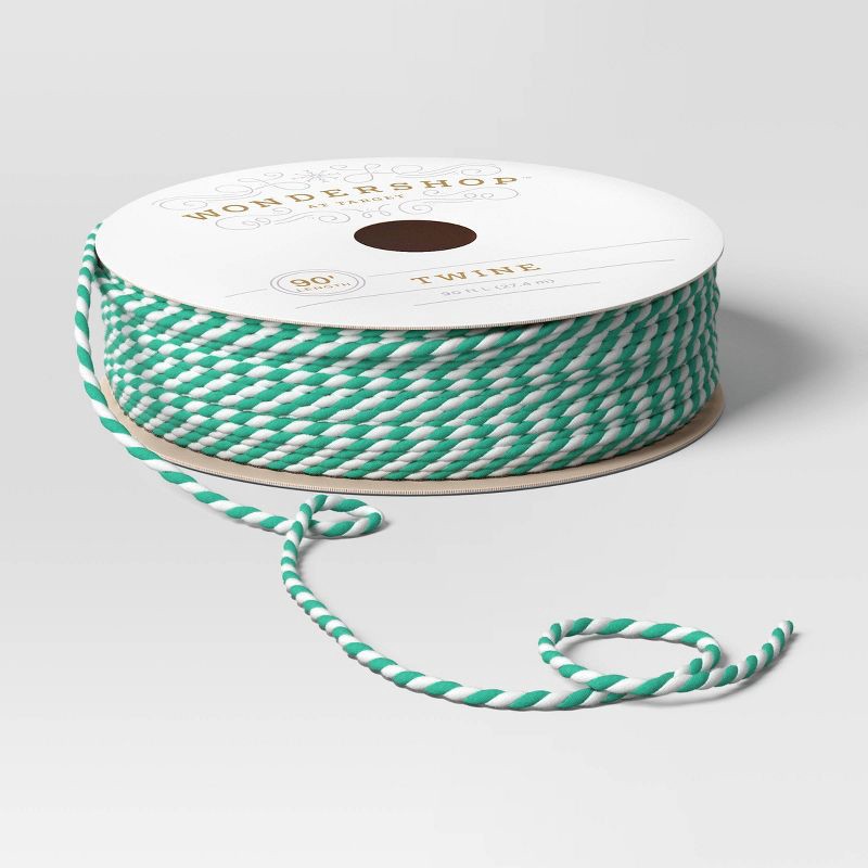 slide 3 of 3, 90' Christmas Fabric Ribbon Green/White Twine - Wondershop™, 1 ct