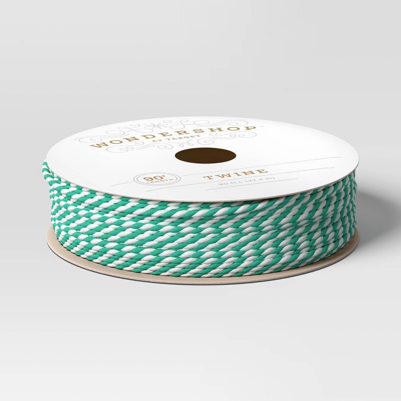 slide 1 of 3, 90' Christmas Fabric Ribbon Green/White Twine - Wondershop™, 1 ct