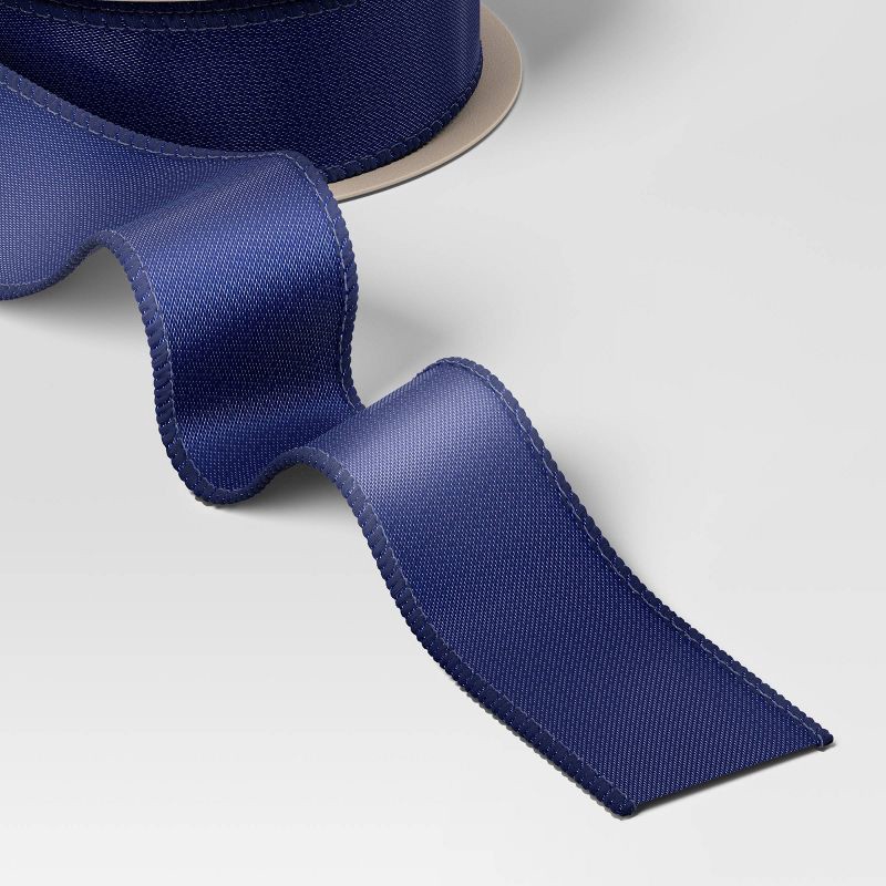 slide 3 of 3, 30' Christmas Fabric Ribbon Navy Satin - Wondershop™, 1 ct