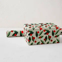 Minted Foil Holly & Berries Luxury Gift Wrapping Paper Red/Green/Cream