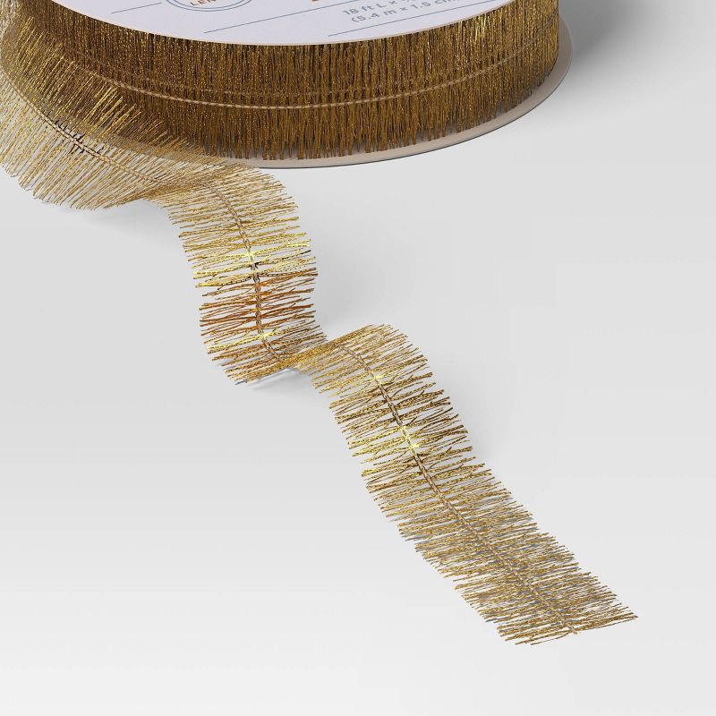 slide 3 of 3, 18' Christmas Fabric Ribbon Gold Tinsel - Wondershop™, 1 ct
