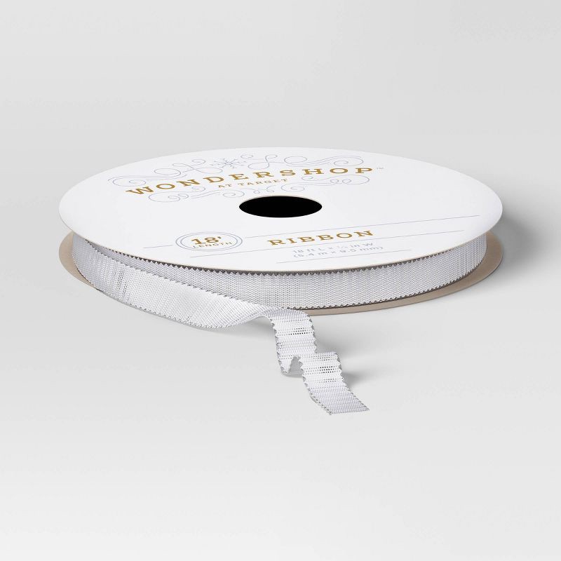 slide 1 of 3, 18' Christmas Fabric Ribbon Silver/White Shimmer - Wondershop™, 1 ct