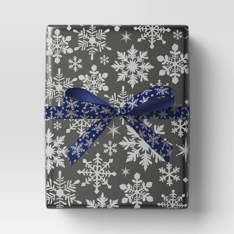 slide 2 of 3, 18' Christmas Fabric Ribbon Blue/White Satin Snowflakes - Wondershop™, 1 ct