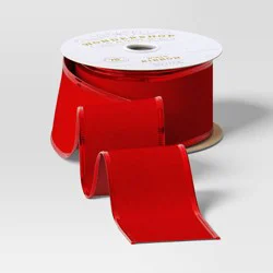 75' Christmas Velvet Ribbon Red with Metallic Edge - Wondershop™