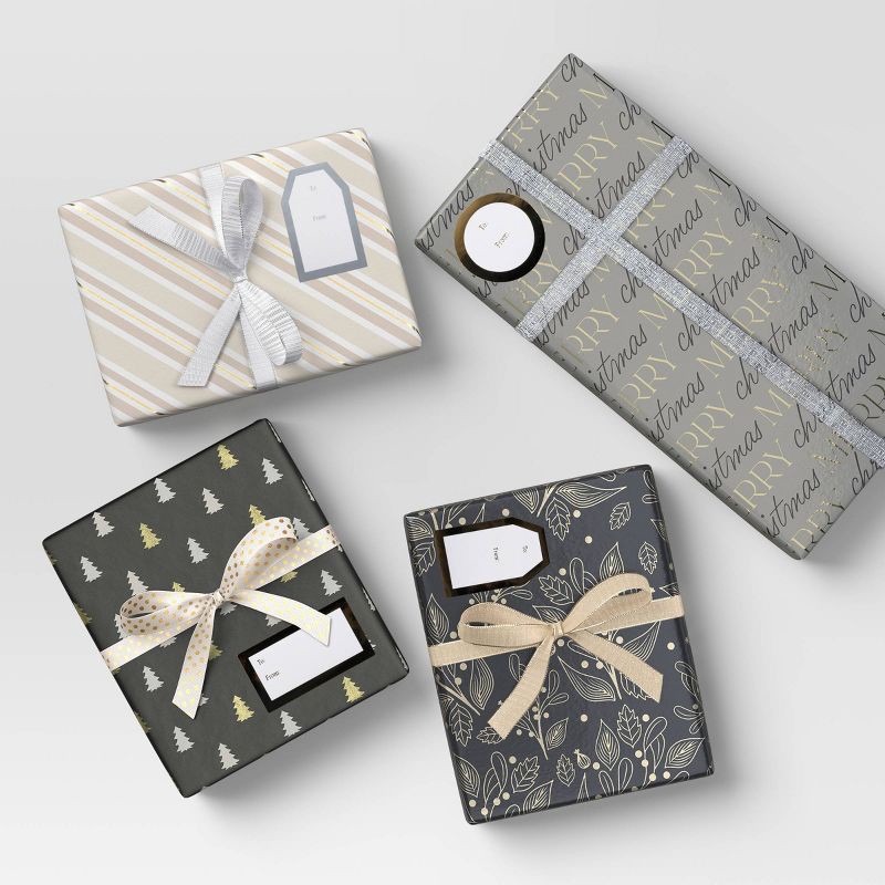 slide 2 of 3, 7ct 70' Christmas Fabric Ribbon Metallic Gold/Silver/White - Wondershop™, 7 ct