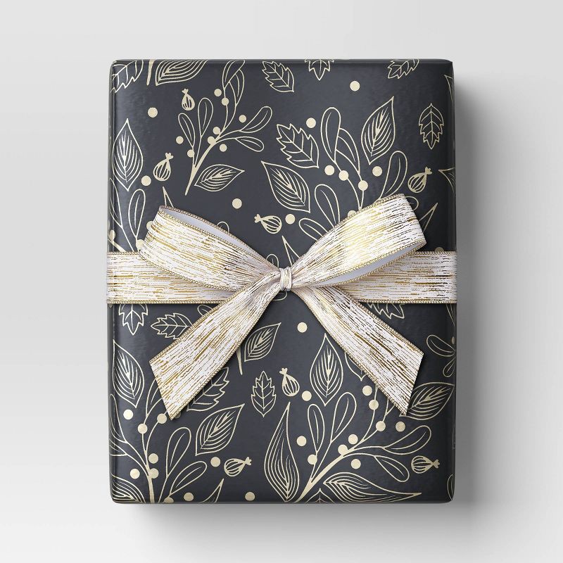 slide 2 of 3, 30' Christmas Fabric Ribbon White Satin Gold Stripes - Wondershop™, 1 ct