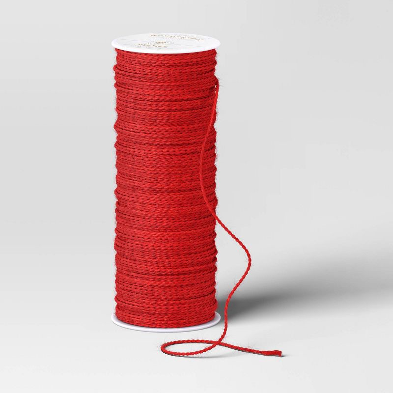 slide 3 of 3, 90' Christmas Fabric Ribbon Red Jute - Wondershop™, 1 ct