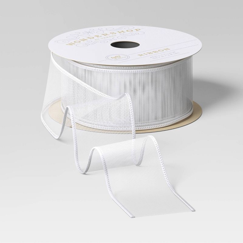 slide 1 of 3, 45' Christmas Fabric Ribbon White Sheer - Wondershop™, 1 ct