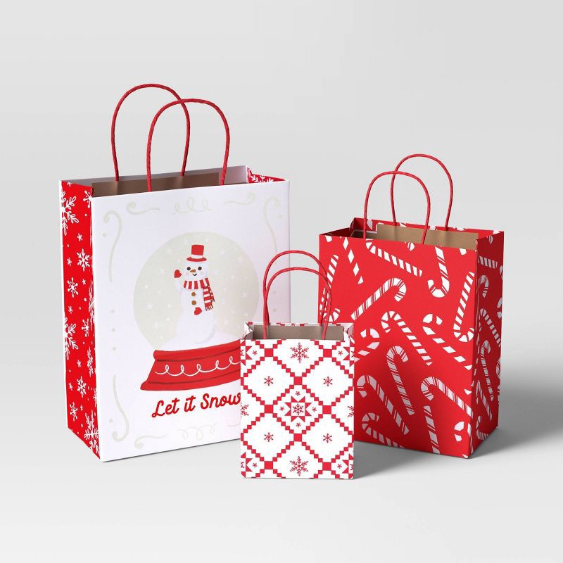 slide 1 of 5, 3ct Snowflakes and Candy Canes Large/Cub/Petite Christmas Gift Bags - Wondershop™, 3 ct