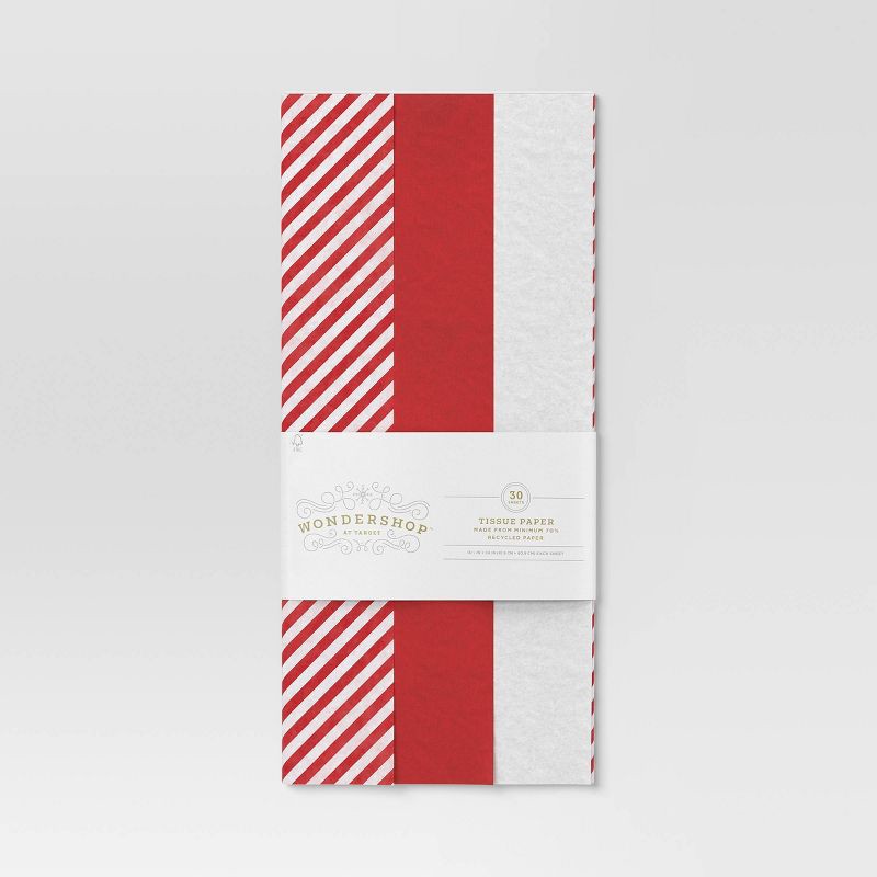 slide 3 of 3, 30ct Christmas Tissue Paper Red/White - Wondershop™, 30 ct