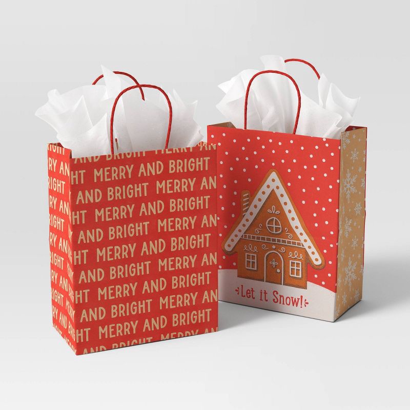 slide 2 of 3, 2ct Let It Snow and Merry and Bright Cub Christmas Gift Bags - Wondershop™, 2 ct