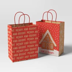 2ct Let It Snow and Merry and Bright Cub Christmas Gift Bags - Wondershop™