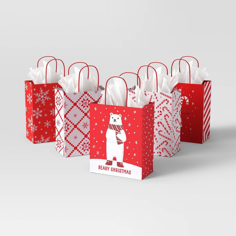 slide 2 of 4, 5ct Snowflakes and Candy Canes Cub Christmas Gift Bags - Wondershop™, 5 ct