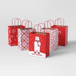 5ct Snowflakes and Candy Canes Cub Christmas Gift Bags - Wondershop™